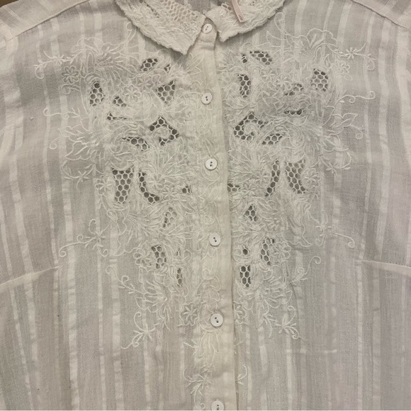 Free People Carter Dobby Embroidered/ Lace Button Down Top Size Large New W Tag - Picture 3 of 11